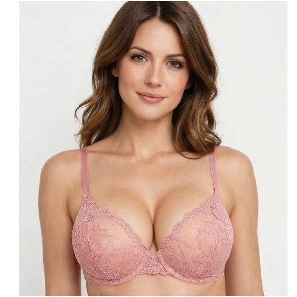 Emily Johnson Other - VS Bombshell Inspired Adds 2 Cups Ultimate Pushup Bra 34C Pink Nude Lace